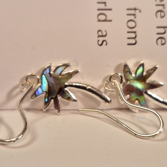 925 Stamped Silver and Blue Abalone Shell Palm Trees Earrings - Picture 3 of 8